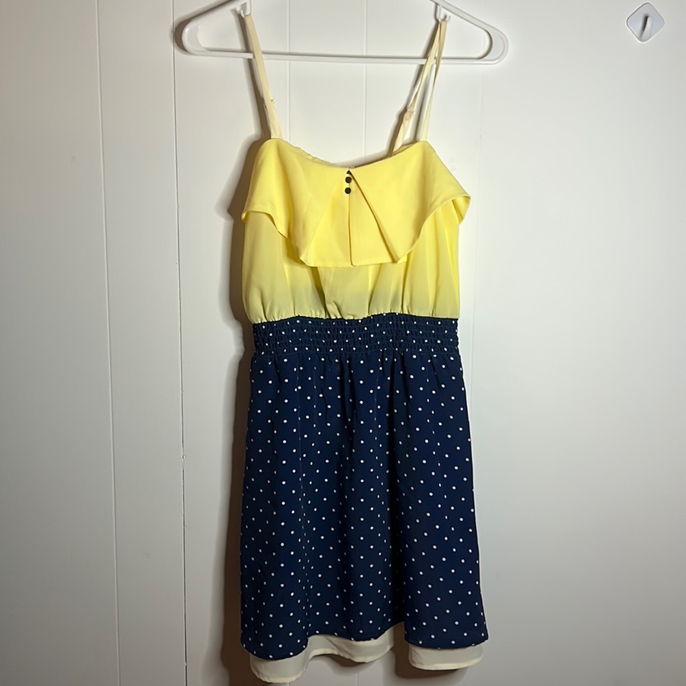 Xhilaration Like New Mini Dress Yellow and Blue Polka Dots Size Small Women’s